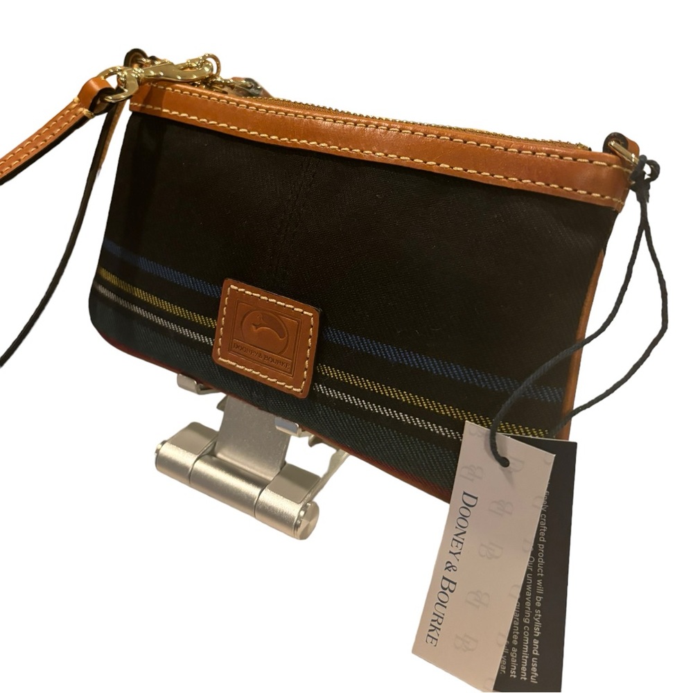 NWT Dooney and Burke Tartan  large Large multi canvas zip wristlet.